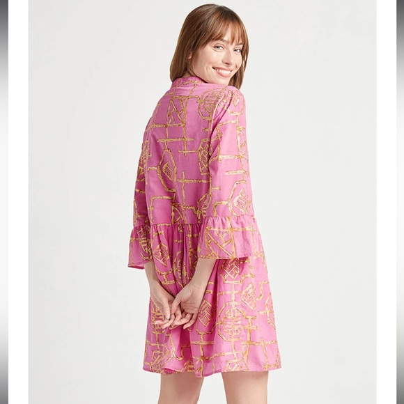 Jude Connally Faith Tiered Cotton Dress Orange Purple Bamboo‎ Lattice - Picture 2 of 10